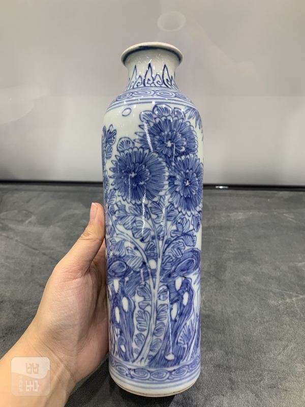 明崇祯青花淡描梅竹花鸟纹筒瓶 - 图4